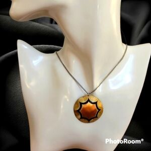 3/$20 VTG Copper Atomic Starburst Warrior Shield Pendant Chain Necklace